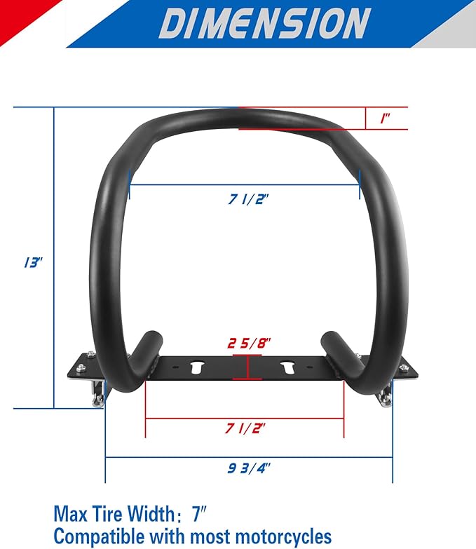 Heavy-Duty Steel 7" E-Track Motorcycle Wheel Chock,Adjustable Front Tire Stop for E-Track & X-Track Systems for Trailer & Cargo Transport Use (1 Pack)