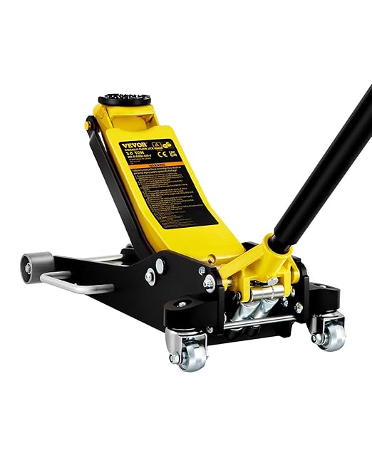 VEVOR 3 Ton Low Profile , Aluminum and Steel Racing Floor Jack with Dual Pistons Quick Lift Pump for Sport Utility Vehicle, Lifting Range 3-6/11"-19-11/16", yellow,black