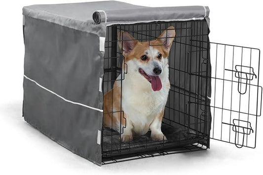30-Inch Single Door Dog Crate Kit Includes Crate Cover and Soft Dog Bed, Indoor Dog Cage with Leak-Proof Pan, Foldable Wire Metal Dog Kennel for Small, Medium Dog