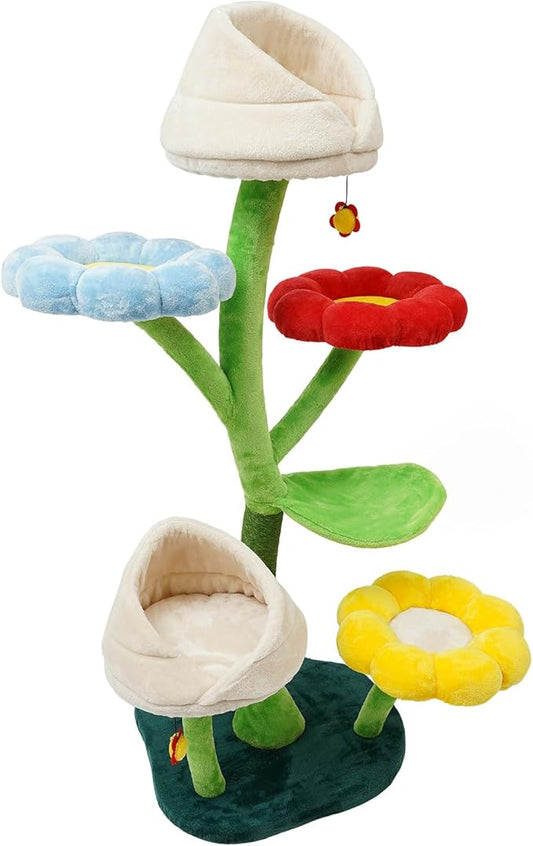 Cat Tree, 6-Tier Cat Tower for Large/Small Cats Climbing, 63.8inch Tall Cat Flower Tree with Resting Platforms & Scratching Posts, Cats Activity Center Playground, Load Capacity 22lbs (Multicolor)