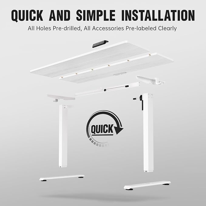 Veken Standing Desk, 63×27.6 Inch Electric Gaming Table, White | Height Adjustable Sit Stand Up Computer Tables for Home Office, Study , Writing, Suit students, employees and group work