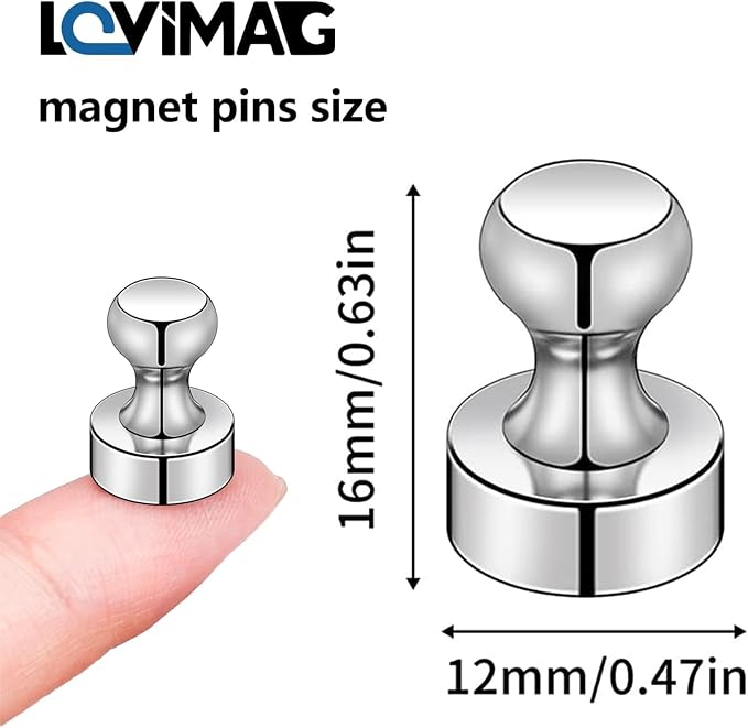 LOVIMAG Fridge Magnets 40Pcs, Magnet for Refrigerator Whiteboard, Silver | Small Strong Neodymium Metal Cute Push Pin for Classroom, Kitchen, Accessories Decorative, Office, Calendar