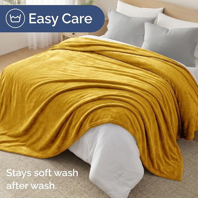 Fleece Blanket Queen Size - Ultra-Soft Warm Flannel Fleece Blanket - Gold | Soft, Warm, Outdoor Picnic Blanket for Camping, Travel, Lightweight, Cozy, Anti-Static, Home Decor Gifts for Men & Women