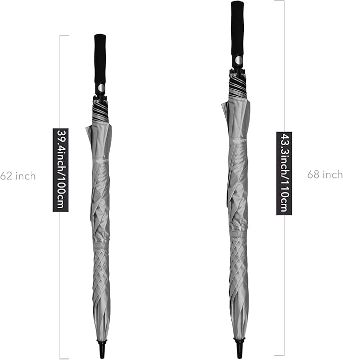 ZEKAR 62" & 68" Windproof Large Vented Canopy Golf Umbrella, UPF 50+ Patio Umbrella | Sun UV Protection | Keep You Cool (Silver, 68")