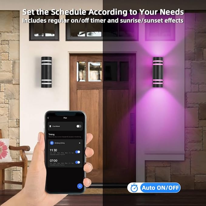 SHIMR Modern Outdoor Wall Lights Color Changing 2 Pack, RGBCW Smart Outdoor Lights Ambiance Sconce with Remote Control, Black Aluminum Exterior Lighting Fixtures Up and Down Lights [ETL Listed]