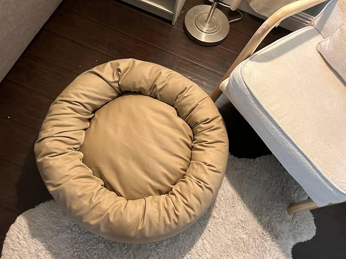 Organic Cotton Canvas Dog Bed: Removable Cover, Natural Fill - Made in USA (Tan, X Large 42" x 8" inches)
