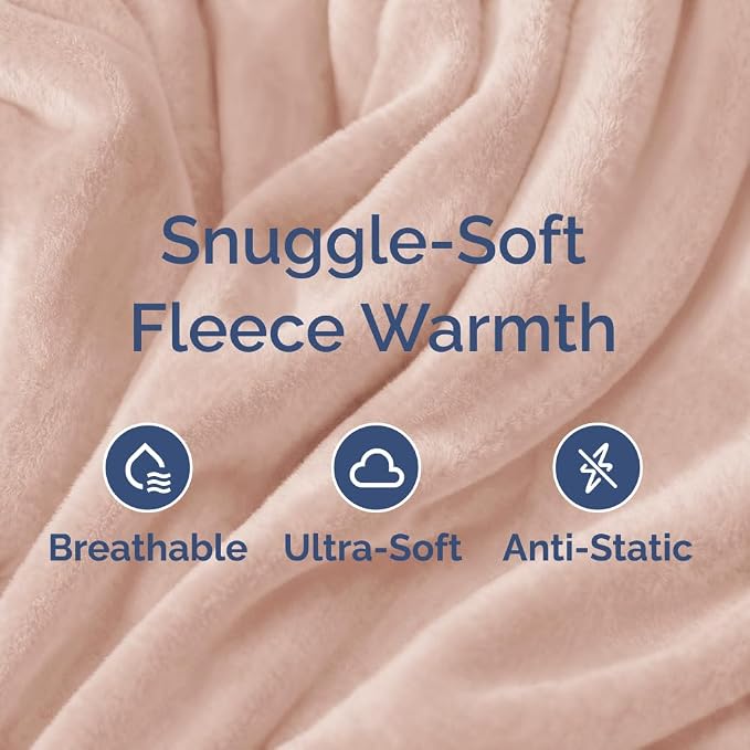 Fleece Blanket Full Size - Ultra-Soft Flannel Fleece Blanket - Rosewater | Soft, Warm, Outdoor Picnic Blanket for Camping, Travel, Lightweight, Cozy, Anti-Static, Home Decor Gifts for Men & Women