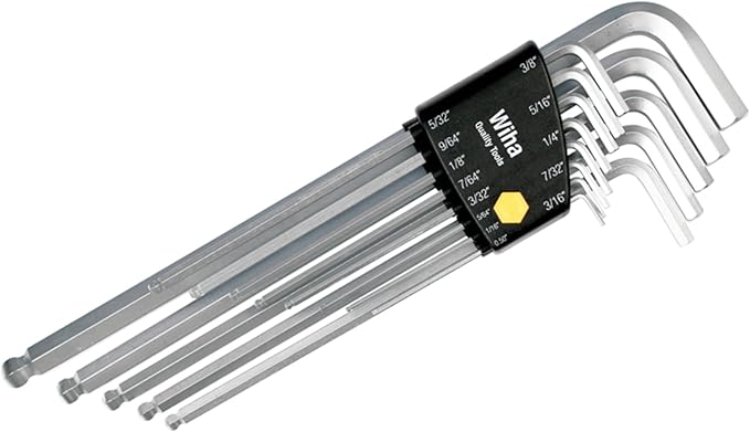 Wiha 36998 Hex L-Key Set, Long, Inch Ball End in ProStar Holder, Chrome Finish