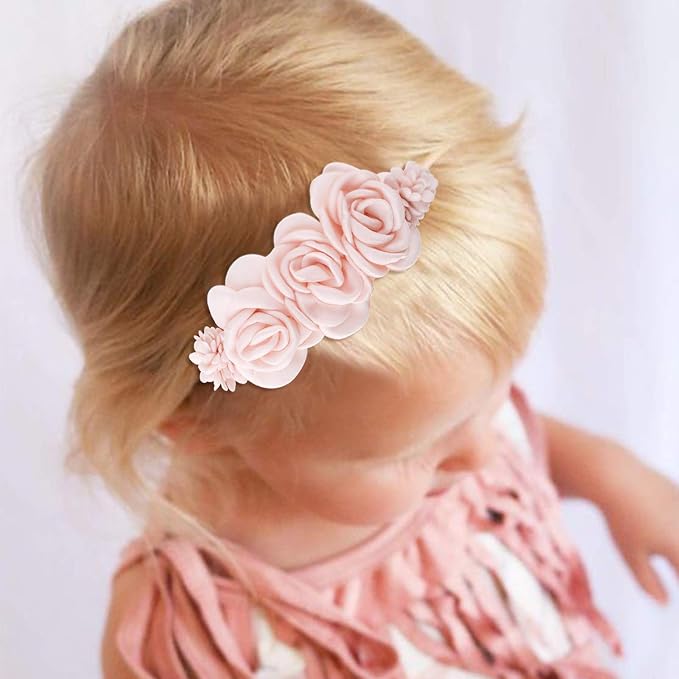 cherrboll 3pcs Baby Girl Headbands Flowers, Super Soft & Stretchy Nylon Floral Hairbands for Newborn Toddler
