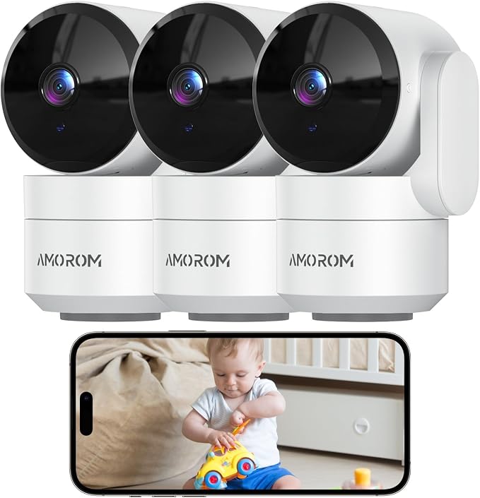 Indoor Security Cameras, Alexa Camera for Baby/Elderly/Pet Monitoring | AI Smart Detection & Alarm, 2-Way Audio, Night Vision, 2.4G WiFi App Control, Cloud & SD Card Storage, 3 Pack
