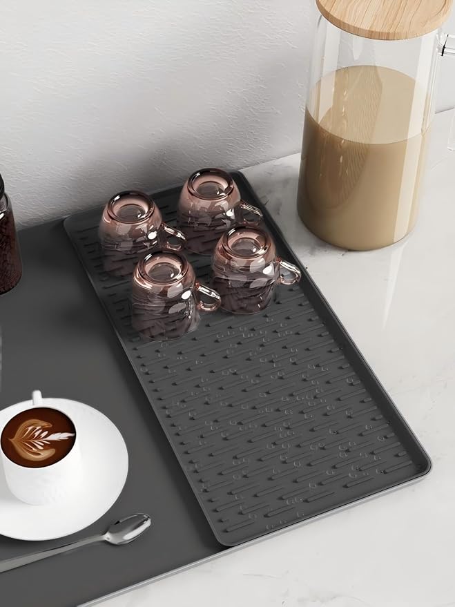 Coffee Mat, Dish Drying Mat 2 in1 Coffee Maker Mat for Kitchen Counter, 16"x24" Silicone Bar Pad, Anti-Slip, Heat Resistant Drip Pad for Espresso Machines, Dinner Plates, Ice Cream Machines