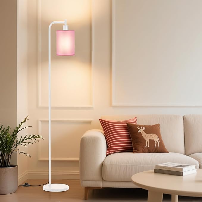 Floor Lamp with Linen Shade, Dimmable Tall Standing Lamp with Remote Control & 3 Color Temperatures, Modern Floor Lamps for Living Room Bedroom Office Corner, 9W LED Bulb Included