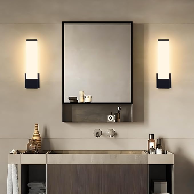 Kalium 14in Modern Wall Sconces, Dimmable Bathroom Vanity Lights, 3000K Warm White LED Indoor Sconces Lighting for Bathroom, Stairs, Living Room, Bedroom. Hardwired.