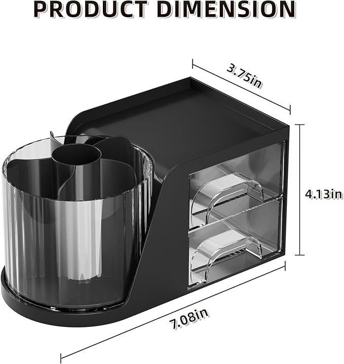 Marbrasse Desk Organizer with 2 Drawer, 360°Rotating Pen Holder, Desk Organizers and Accessories with 6 Slots Pencil Holder + 2 Drawer, Art Supply Storage Box Caddy for Office (Black)