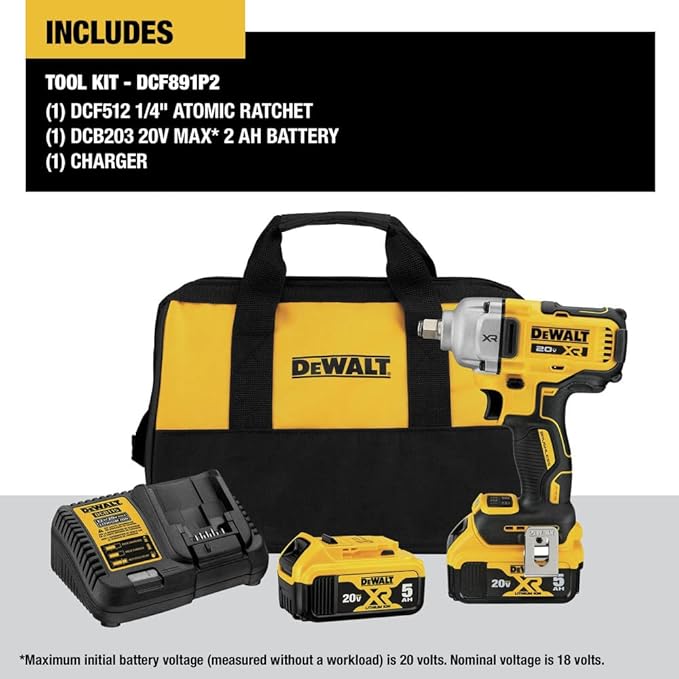 DEWALT 20V MAX Impact Wrench, Cordless, 1/2 inch, 2 Batteries and Charger Included (DCF891P2)