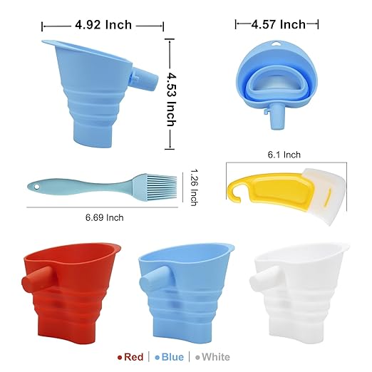 Flour Funnel for Kitchen Aid Mixer with Spatula & Brush Set - Silicone Collapsible Stand Mixer Attachment Compatible with KitchenAid 4.5-5 QT Tilt-Head (KSM150), Mess Free Dishwasher Safe (White)