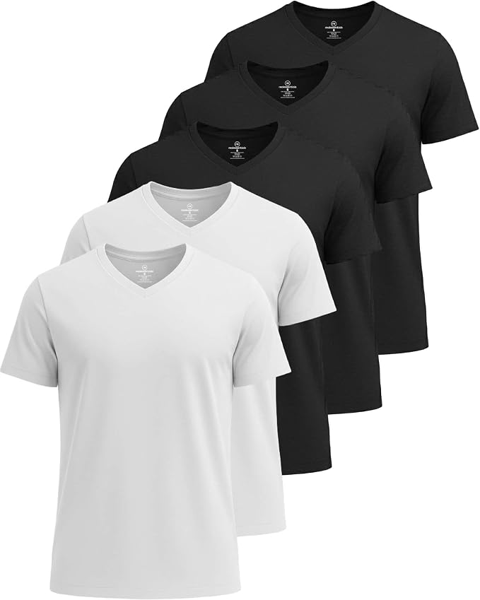 5 Pack Men's Dry Fit V Neck Gym Workout T Shirts Athletic Moisture Wicking | Cooling, Quick Dry, Breathable, Short Sleeve, Exercise, Cycling, Sports, Outdoor, Fitness, Golf, Crossfit, Hiking, Tennis