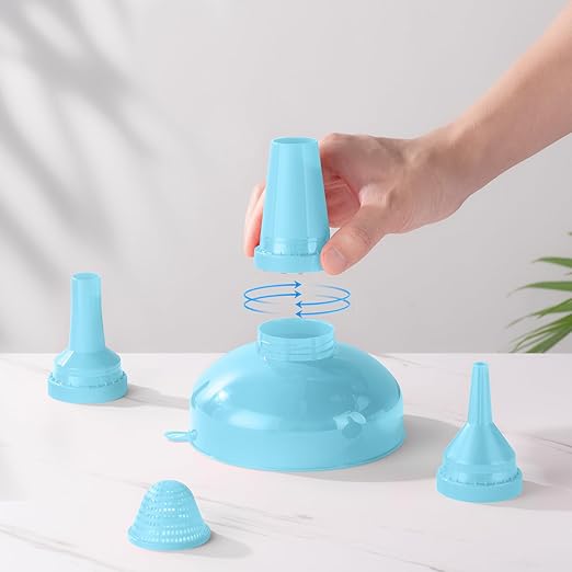 Pisol Wide Mouth Funnels for Kitchen Use, Versatile Food Grade Funnels for Filling Bottles, Plastic Cooking Funnel Set with Strainer, Large Long Neck Funnel for Canning, Mason Jar, Shampoo, Liquids