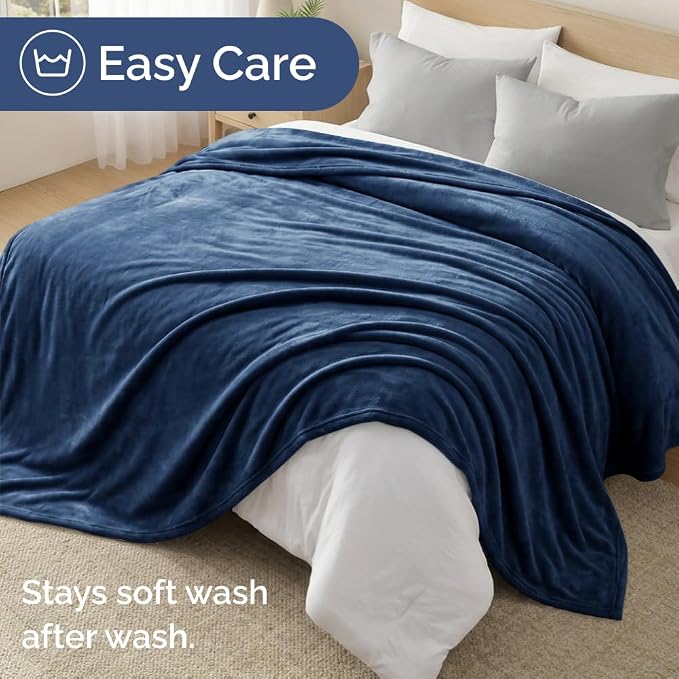 Ultra Soft Fleece Throw Blanket - College Dorm Room Essentials - Navy | Flannel Fleece, Thick, Warm & Breathable, All Season Cozy, Anti-Static, Microplush, Lightweight for Couch, Bed & Dorm Bedding