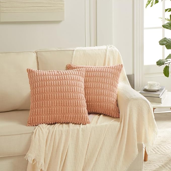 Fancy Homi 4 Packs Decorative Throw Pillow Covers for Living Room Couch Bed, Modern Farmhouse Boho Home Décor Accent Cushion Case, 16" x 16", Peach