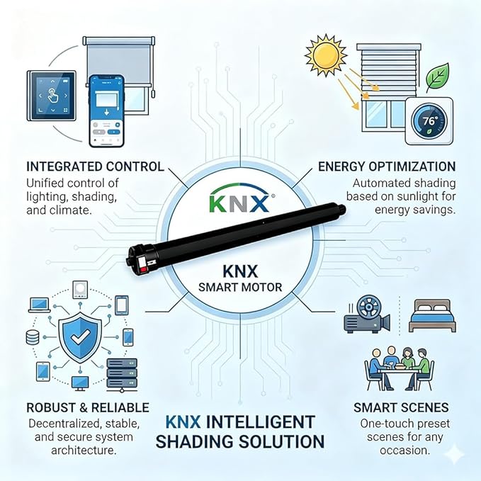KNX Smart Tubular Motor 120V, Heavy Duty Electric Roller Shade Engine, Wired Automation Blind Drive, 433MHz Remote, Quiet Lift for Wood Blinds & Screens (20 N.m for Φ50mm（2") Groove Tube