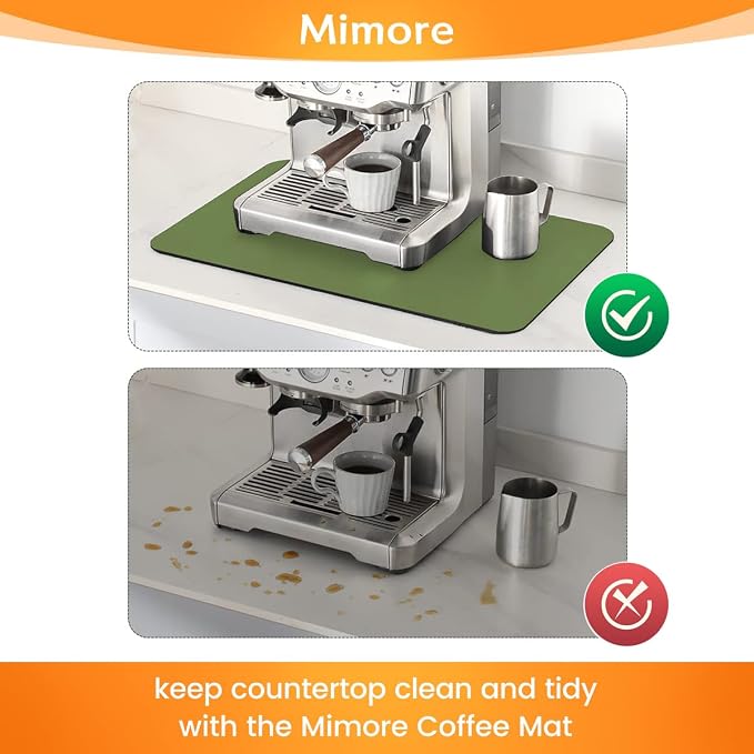 Mimore Coffee Mat - 12x19 Inch Green Countertop Mat - Absorbent, Hides Stains, Rubber Backed - Dish Drying Mat Fits Under Coffee Maker or Espresso Machine