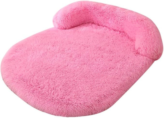 Calming Dog Bed - Fluffy Plush Mat with Removable Washable Cover | Furniture Protector for Large Dogs & Cats(Pink,47.24X29.53X5.91in)