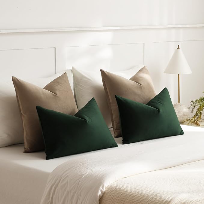Lumbar Pillow Covers 12x20 Dark Green: Pack of 2 Cozy Soft Velvet Rectangular Modern Luxury Decorative Throw Pillow Cases for Sofa Couch Living Room Bed Home Decor