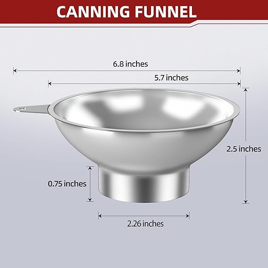 Serinar Stainless Steel Metal Canning Funnel with Removable Strainer, for Jams, Pickles and Home Preserving, Dishwasher Safe Kitchen Tool (2.26 Inch Standard Bore for Standard Mouth Mason Jars).