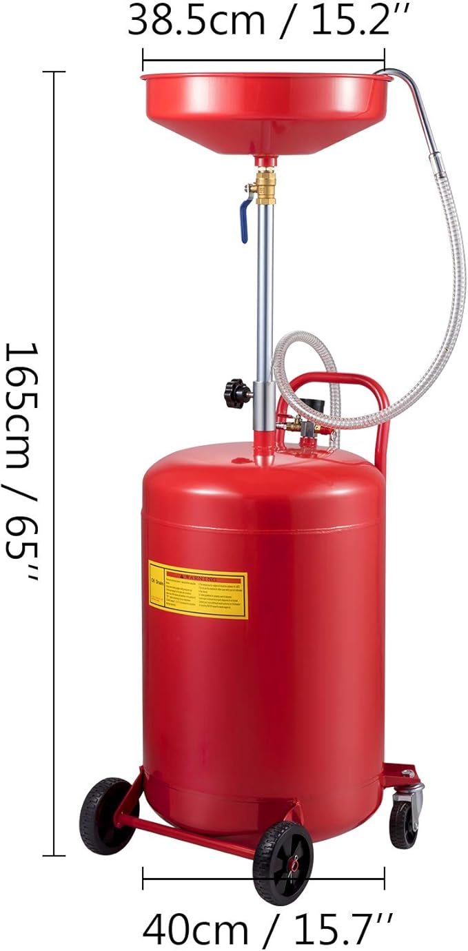 VEVOR 20-Gallon Waste Oil Drain Tank, Air Operated Portable Oil Drainer with Adjustable Funnel Height, Fluid Fuel Transfer Drainage with Wheels, Oil Change Container for Auto Repair Shops, Garages
