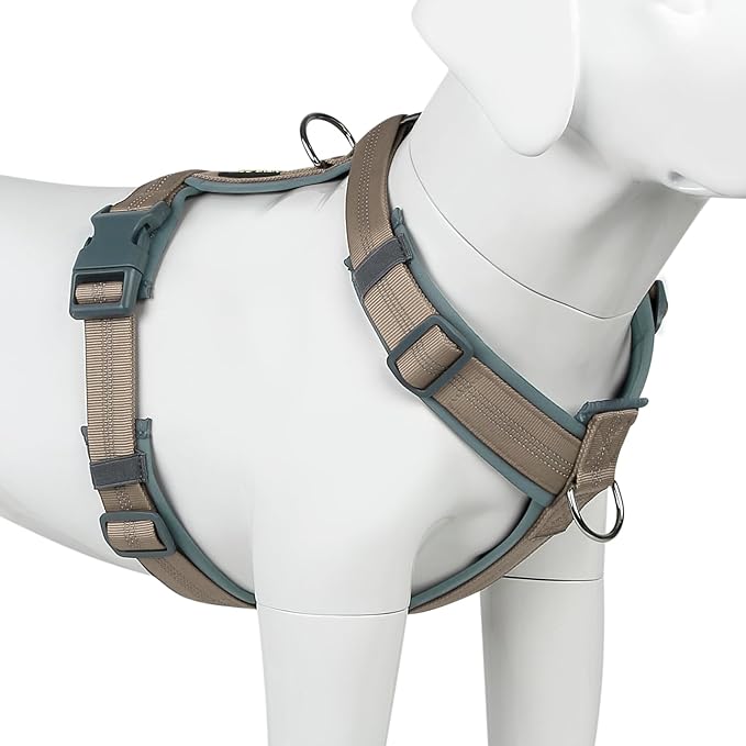 Plutus Pet No Pull Dog Harness, Adjustable Nylon Harness with Soft Padding, Reflective and Heavy Duty Dog Harness for Small, Medium, Large Dogs(Beige, XS)