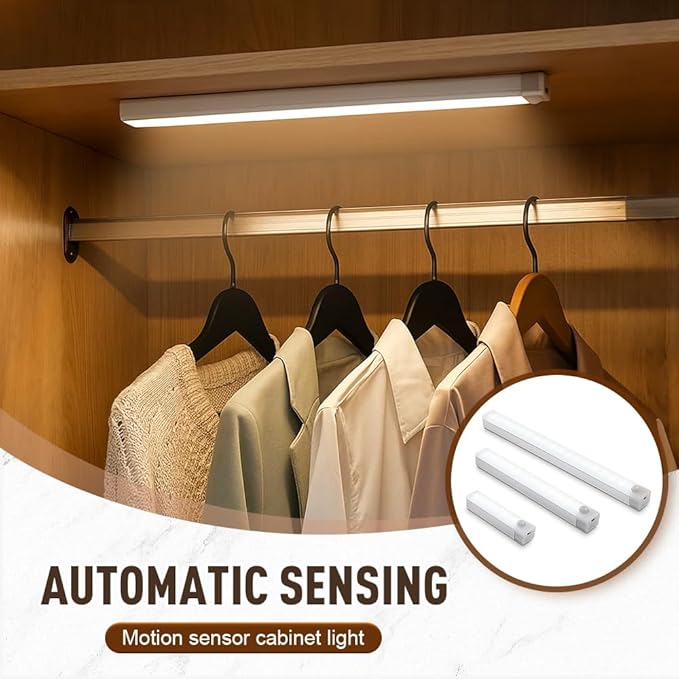 Punch-Free Smart Sensor Magnetic Rechargeable LED Lights, 2026 Upgraded Lntelligent Motion Sensor Light Strip, 3 Colors-Dimmable, Under Cabinet Lighting Wireless (4, Warm Light, 10cm/3.9in)