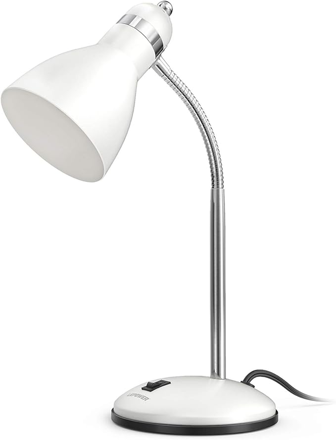 LEPOWER Metal Desk Lamp, Adjustable GooseNeck Reading Light for Bedroom | Compact & Sturdy, Space-Saving for Bedside & Dorm, E26 Table Lamp, Eye-Caring, Ideal for Study, Office, Back to School