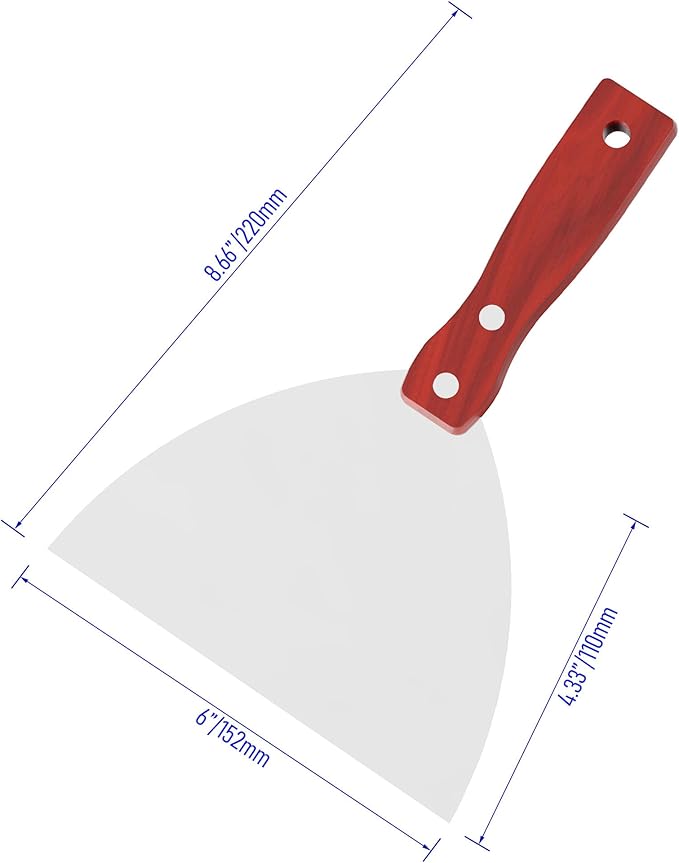 Putty Knife, 2PCS 6 Inch Stainless Steel Scraper Tool, Wooden Handle Metal Spackle Knives for Drywall, Decals, Wall Paper, Floor Tile, Patching, Painting, Taping, Scraping Coating