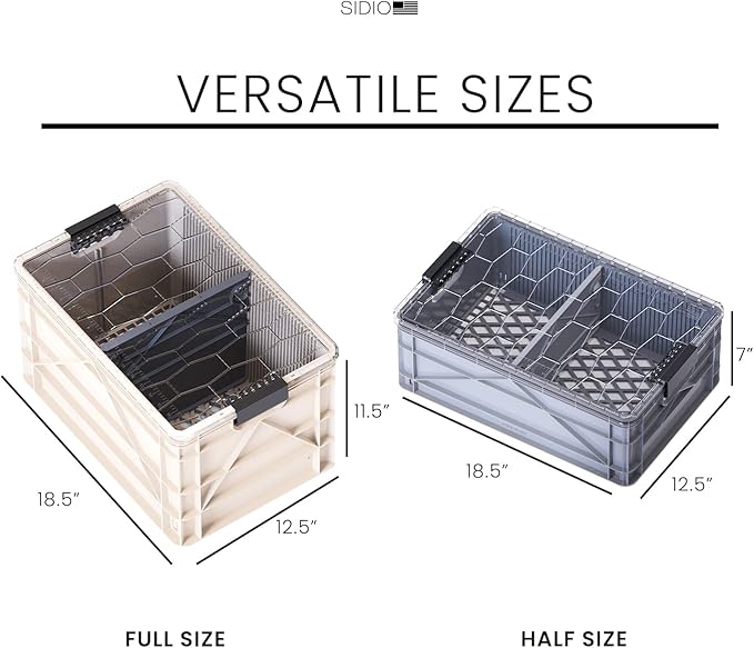 SIDIO CRATE Starter Pack - Two Full Size and One Half Size SidioCrate, Stackable Outdoor Organizer Storage Bins with Clear Lid and Dividers - CAMO Variety Pack