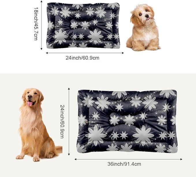 Night Sky Floral Star Burst Dog Bed Furniture Furniture Dog Crate Mat Puppy Pads Crate Beds for Medium Dogs Washable Non-Slip Pillow for Car Bed Mattress Doggy Beds Indoor Outdoor 24X18 Inch