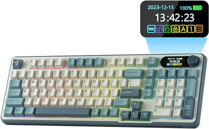 RK ROYAL KLUDGE S98 Wireless Mechanical Keyboard w/Smart Display & Knob | 96% Top Mount RGB Gaming Keyboard BT/2.4G/USB-C, 5-Layer Noise Dampening, Creamy Sound Pre-lubed Switch,Hot Swap, 98 Keys