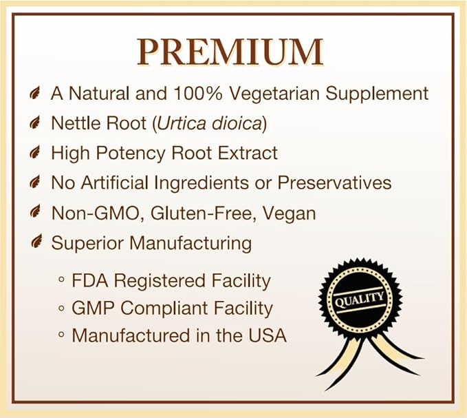 Stinging Nettle Root Extract Supplement - 120 Capsules, 2 Month Supply