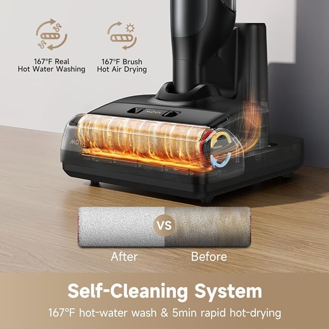 MOVA M10 Cordless Wet Dry Vacuum Cleaner 180° Lie-Flat Smart Vacuum Mop All in One for Hard Floor, 167°F Flashdry Self-Cleaning, Zero inch Dual-Edge Cleaning, 18000Pa Suction, Zero-Tangle for Pet Hair
