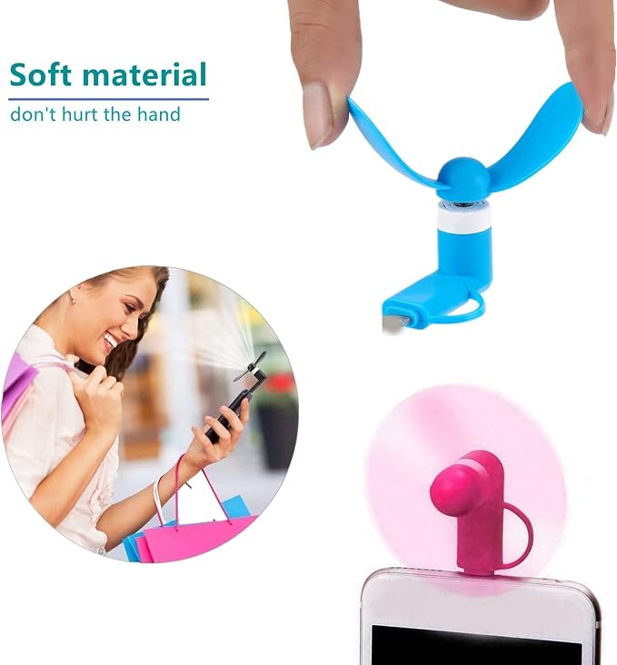 Type USB C 2-in-1 Cell Phone Fan, for iPhone All Series 7 8 X 11 12 13 14 15 16 17 XS XR Plus Mini Pro Max SE, for Samsung Galaxy S, Z Fold Flip, A1/A2/A3/A5 Series, M1/M3/M5, Note Series (Color x6)