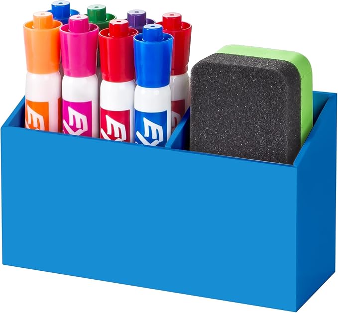 BEYGORM Magnetic Dry Erase Marker Holder for Whiteboard & Refrigerator | Non-slip Acrylic Pen Holder for Classroom, Fridge Magnet, Locker Organizer Accessories, Teacher & School Supplies(Blue)