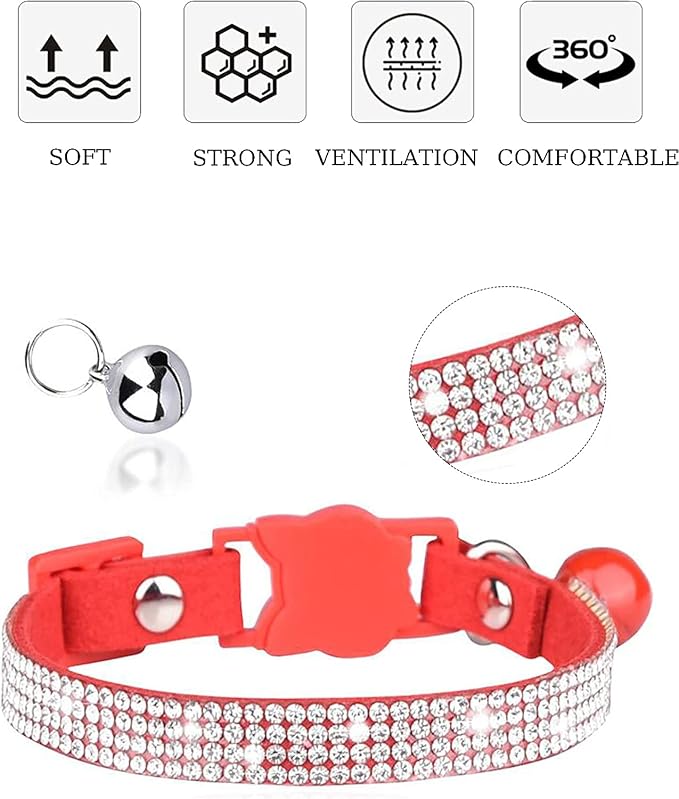 Solmoony Breakaway Cat Collars with Bell,Adjustable Safe Kitten Collar,Cat Collars for Girl Cats with Rhinestone Soft Velvet (Purple1)