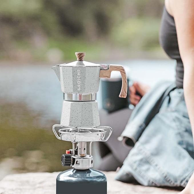 GROSCHE Milano Stovetop Espresso Maker Moka Pot 6 espresso Cup, 9.3 oz Grey | Cuban Coffee Maker And Italian Moka Pot For Stovetop Espresso; For Gas, Electric, And Propane Stoves With A Soft-Touch Handle
