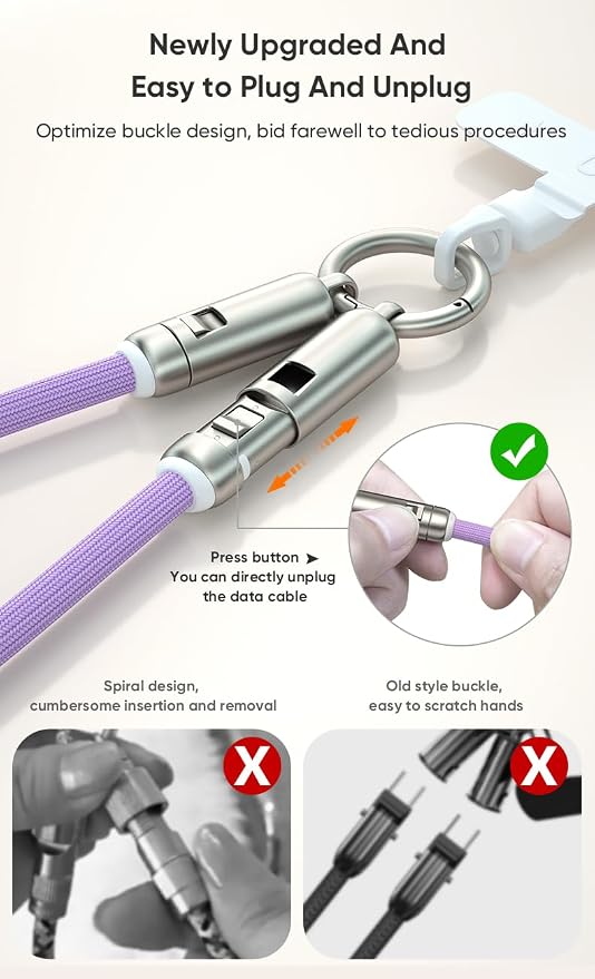 Phone Wrist Lanyard,Built-in 240W USB-C Phone Lanyard Charging Cable Fast Charge & Data Transfer with Tether Tab