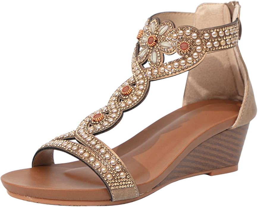WOJWSKI Women's Slide Wedge Sandal Open Toe High Heel Zipper Back Platform