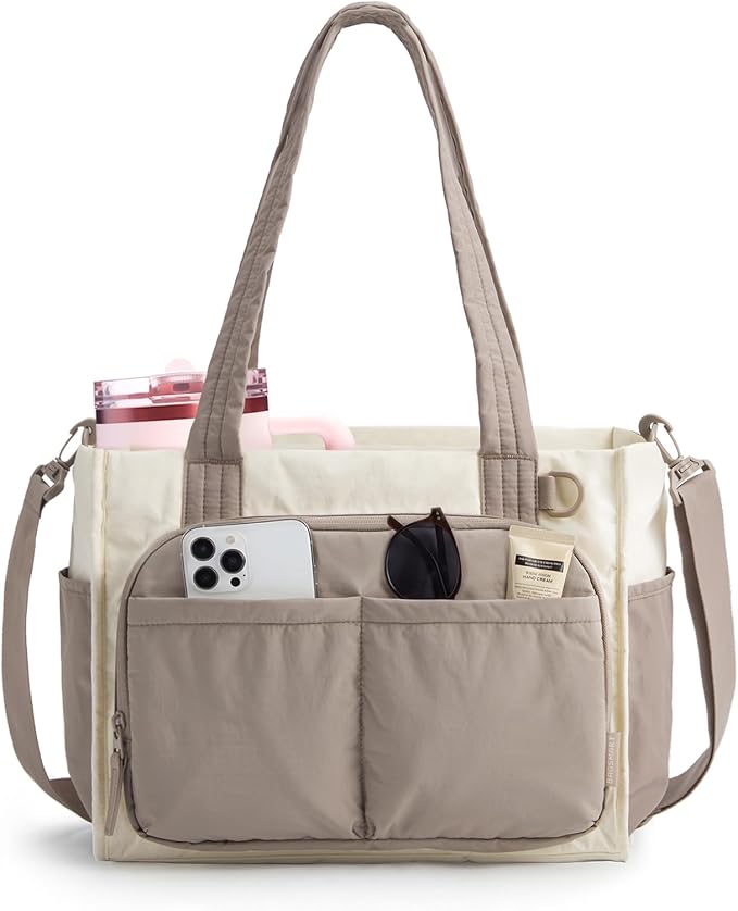 BAGSMART Small Tote Bag for Women, 13'' Laptop Canvas Work Bag with Zipper | 30oz/40oz Tumble & 11 Pockets Travel Tote, Teachers/Nurses, Lightweight Canvas or Water-Resistant Puffer Taslon Crossbody Bag