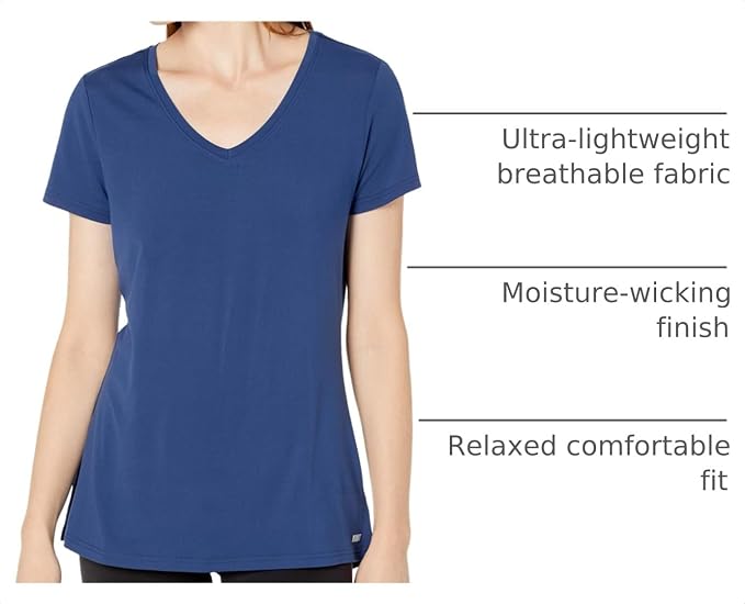 Amazon Essentials Women's Active Quick Dry Tech Stretch Short-Sleeve V-Neck T-Shirt (Available in Plus Size), Pack of 2