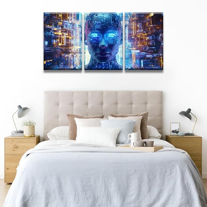 LSIUHWUWI 3 Panels Modern Canvas Wall Art Cloud Networking, Crypto, AI, Firewall Network Security Pictures Print On Canvas for Home Wall Decorations,Ready to Hang, 16x24inchx3