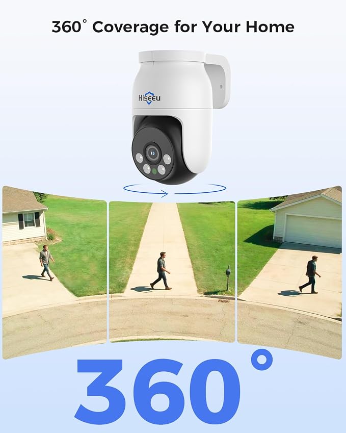 Hiseeu 4K PTZ Wired Security Camera System with 8 x 8MP CCTV Cameras | 360�� Coverage,Smart Color Night Vision,Audio,Person/Vehicle Detection,8MP DVR,2TB HDD for 24/7 Recording,Surveillance DVR Kit