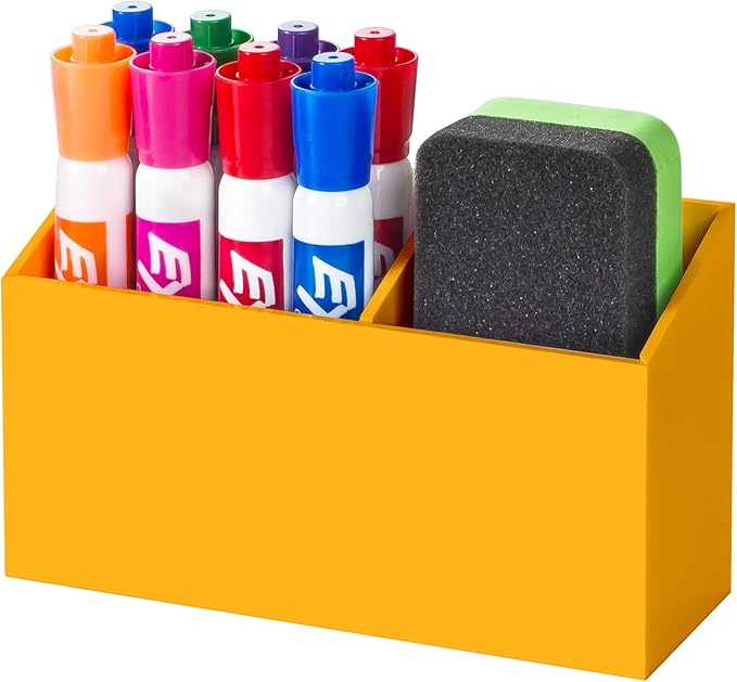 BEYGORM Magnetic Dry Erase Marker Holder for Whiteboard & Refrigerator | Non-slip Acrylic Pen Holder for Classroom, Fridge Magnet, Locker Organizer Accessories, Teacher & School Supplies(Orange)